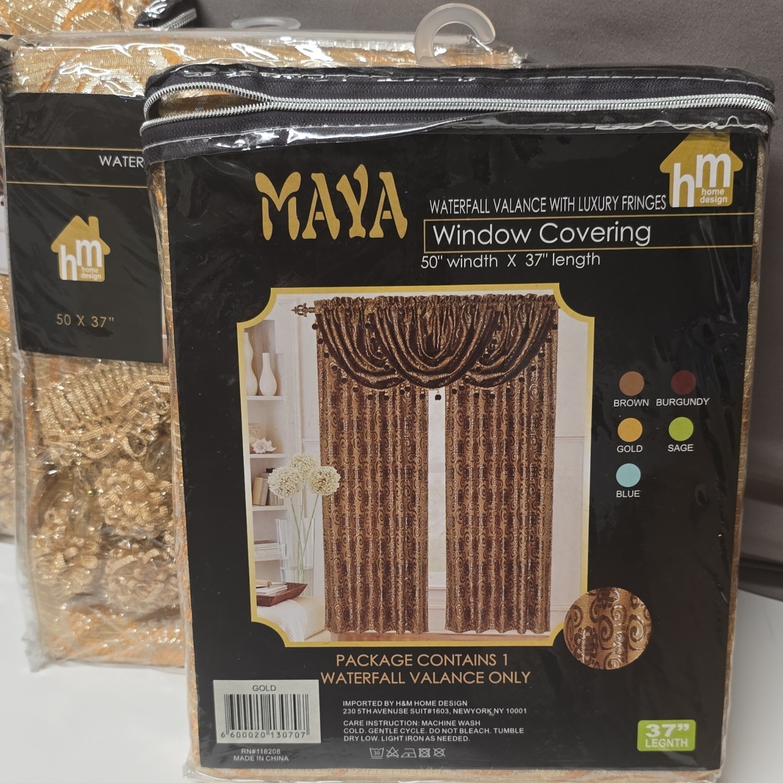 hm home design MAYA Waterfall Valance Luxury Fringes 50x37in Gold Fabric gallery