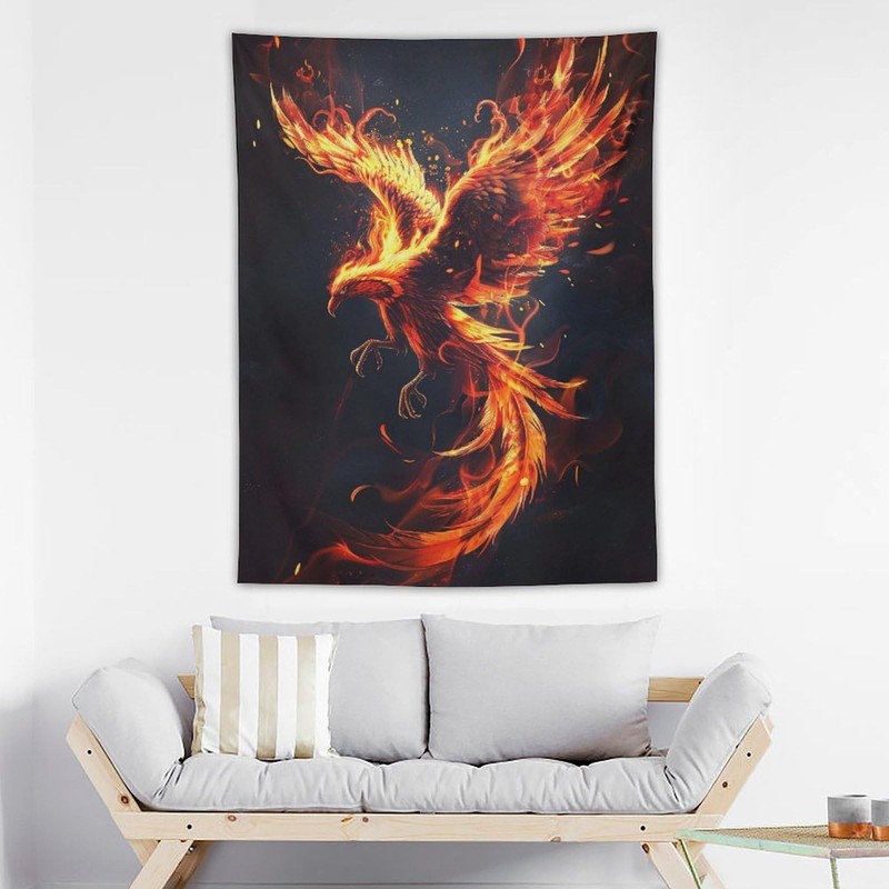 Large Tapestry Wall Hanging Decor Fire Bird Flamebird Phoenix Rising Cool Wal... gallery