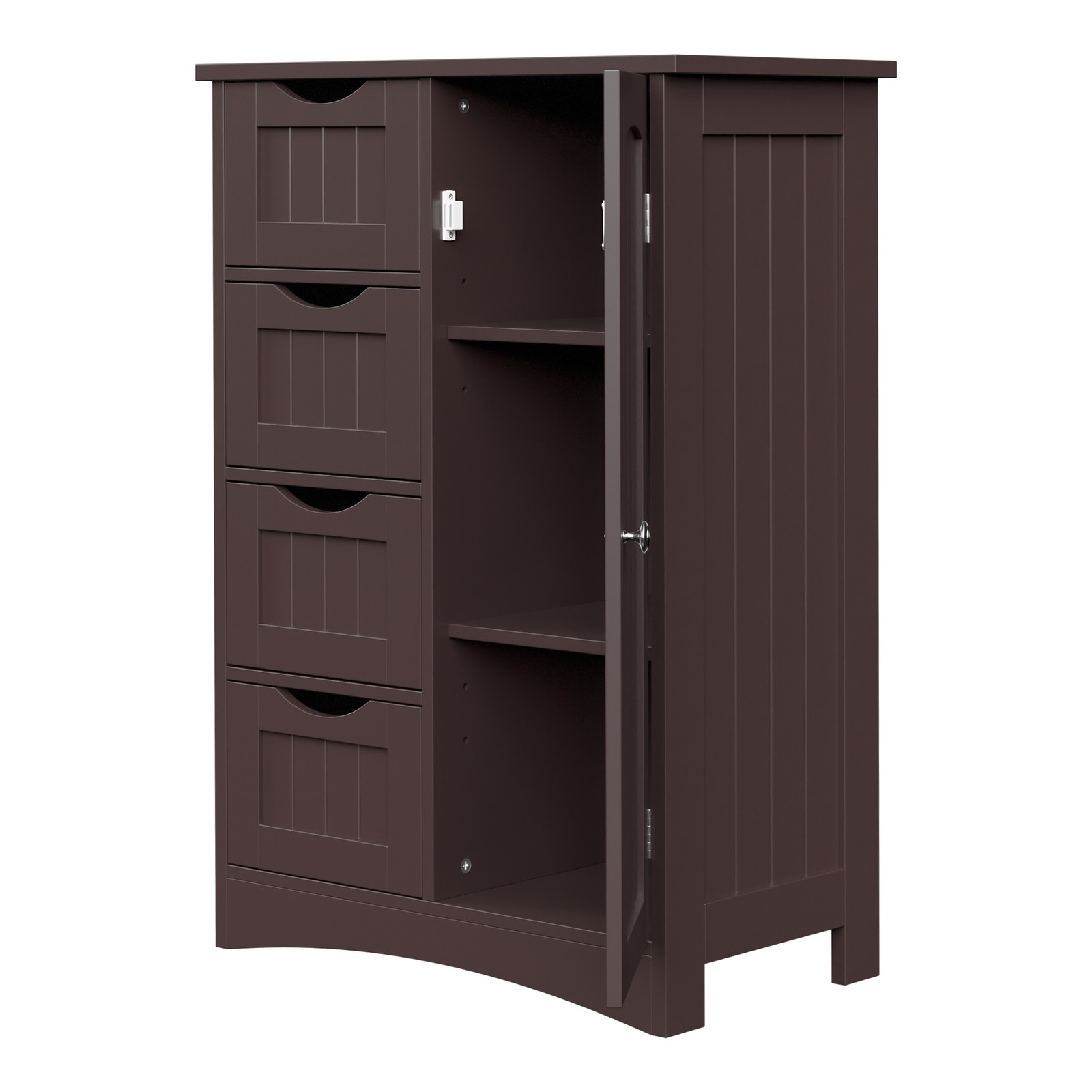 Brown Bathroom Linen Cabinet Floor Storage Cabinet with 1 Cupboard and 4 Drawers gallery