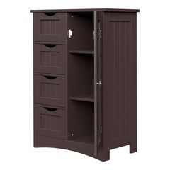 Brown Bathroom Linen Cabinet Floor Storage Cabinet with 1 Cupboard and 4 Drawers