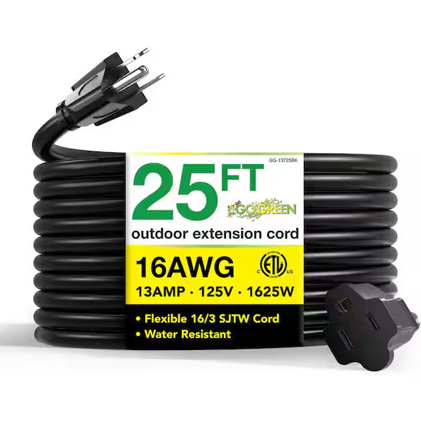 GoGreen Power 25 ft. 16/3 Heavy Duty Extension Cord - Black gallery
