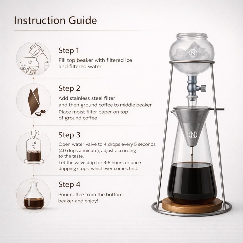 Iced Coffee Cold Brew Drip Coffee Maker Stainless Steal 400mL Borosilicate Glass gallery