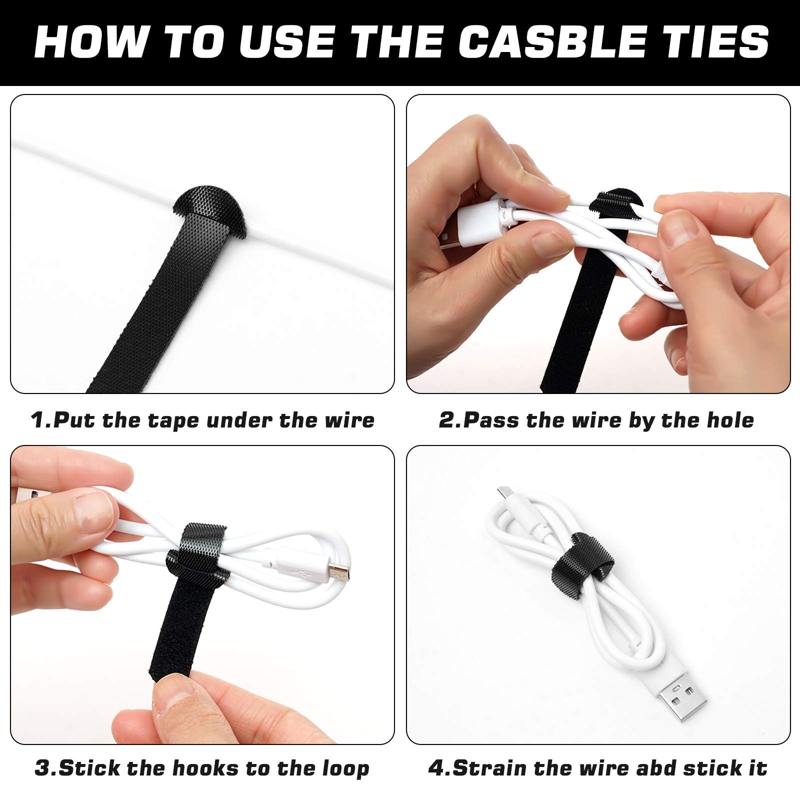 150PCS Reusable Cable Ties - 4+6+8+10inch 4"+6"+8"+10"(150 Pack), Black gallery