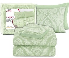 BED SHEETS Pillowcases Microfiber King Paisley Sage 6 Pc LUX DECOR COLLECTION