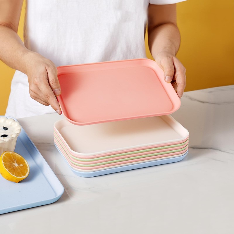 4 Pack Multicolo Plastic Serving Trays for Party Serving Food - Rectangular 8... gallery
