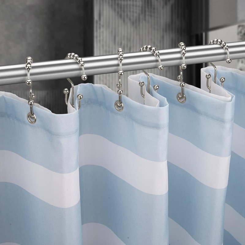 Nickel Double Glide Shower Curtain Hooks Rustproof Metal Roller Rings Set of 12 gallery