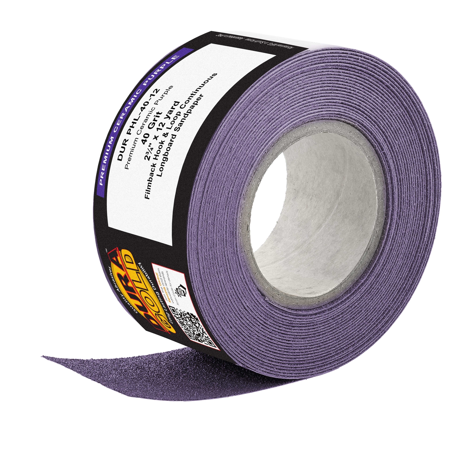 40 Grit Purple Ceramic 2.75" x 12 Yard Roll Hook and Loop Longboard Sandpaper gallery