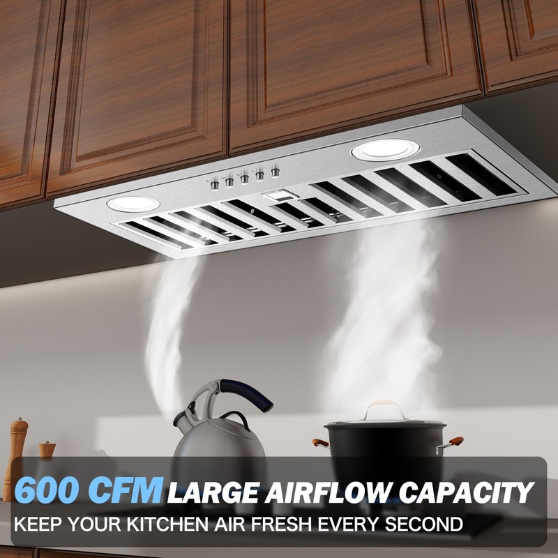 Range Hood Insert 20 Inch Stainless Steel 600 CFM Built-in Mount Kitchen Hood gallery