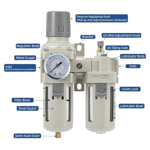 3/8" NPT Compressed Air Filter Regulator Lubricator 3/8NPT Semi-Auto Drain gallery