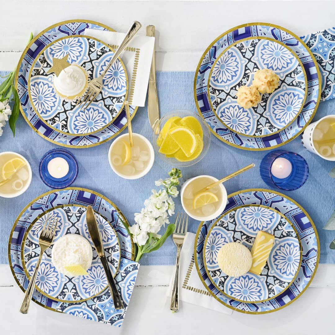 10 PCS Blue Gold Large Paper Plates Moroccan Navy Wedding Dinner 9.25 Inch gallery