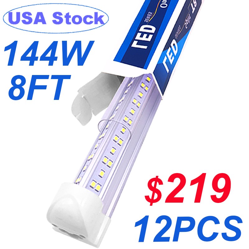12Pcs 8 FT LED Shop Light 144W T8 Linkable LED Light Fixture For Garage Basement gallery
