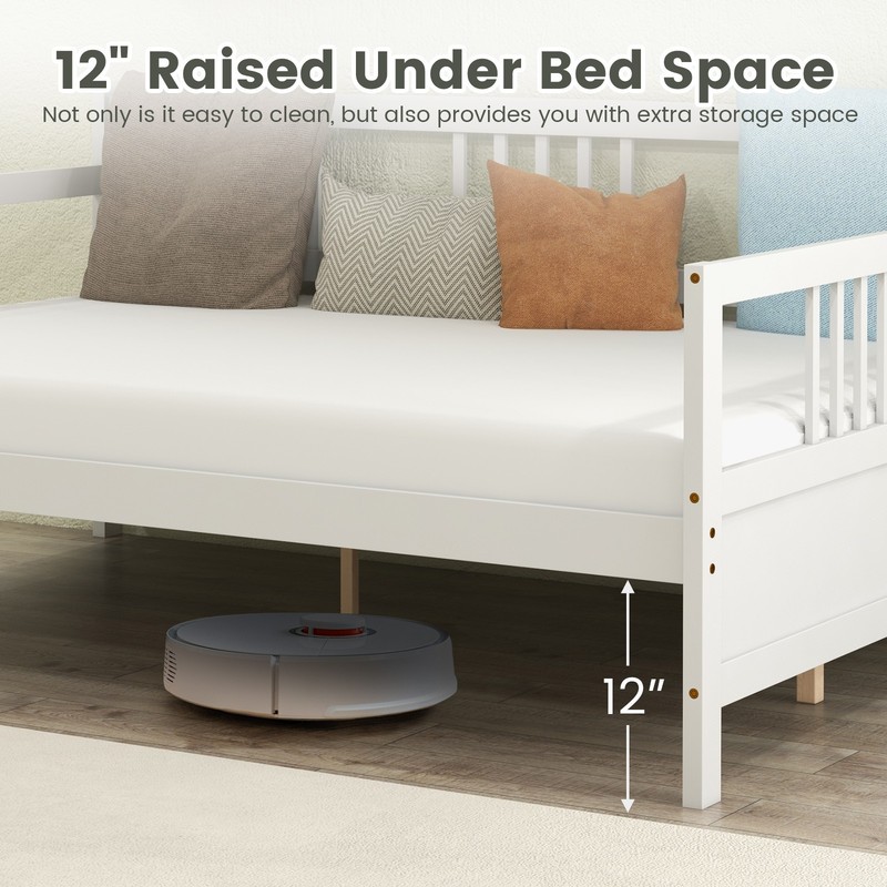 Full Size Daybed Frame Solid Wood Sofa Bed for Living Room Bedroom White gallery