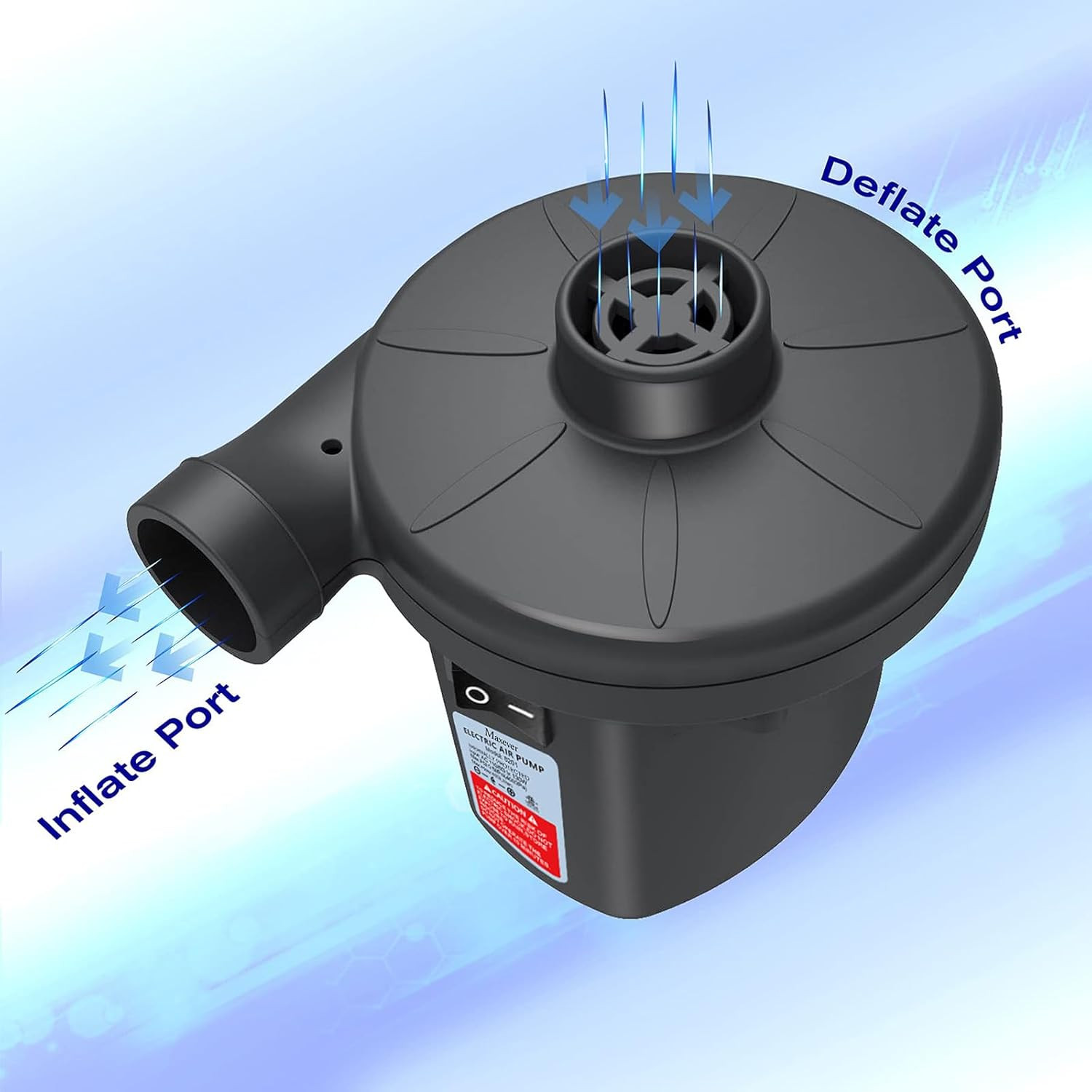 Quick-Fill Electric Air Pump with 3 Nozzles, AC 110V-120V Portable Inflator Defl gallery
