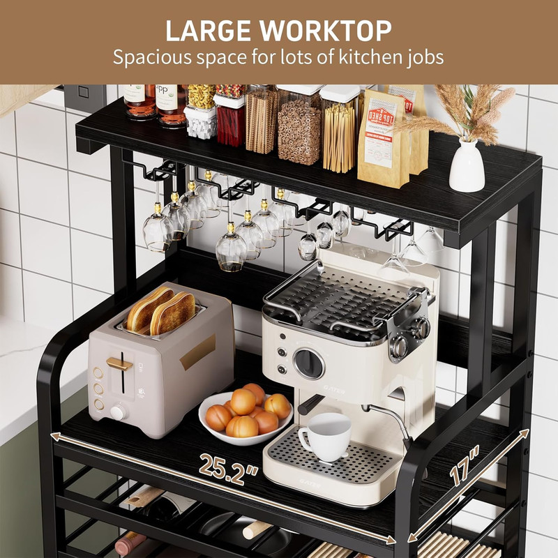 Compact Mini Fridge Stand with Power Outlet, Wine Rack & Storage Baskets gallery