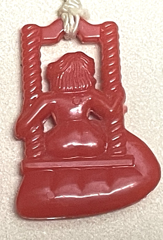 WINDOW SHADE or LIGHT CHAIN PULL, Dutch Girl on Swing Vintage 1950s Red Plastic gallery