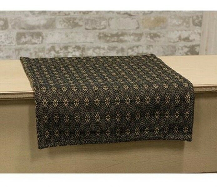 NEW Packsville Rose TABLE RUNNER BLACK TAN 54"L Diamond Flower Pattern Farmhouse gallery