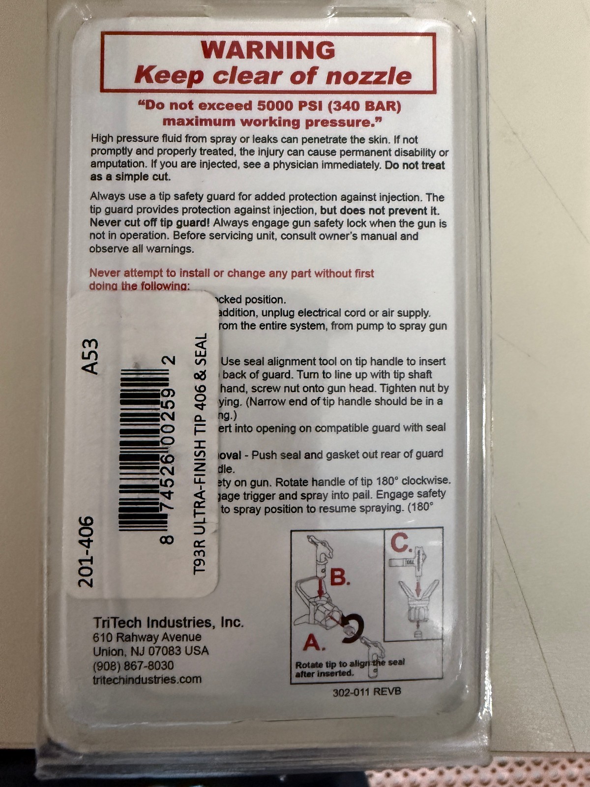 New, TriTech, 201-406, T93R, reversible airless spray tip gallery