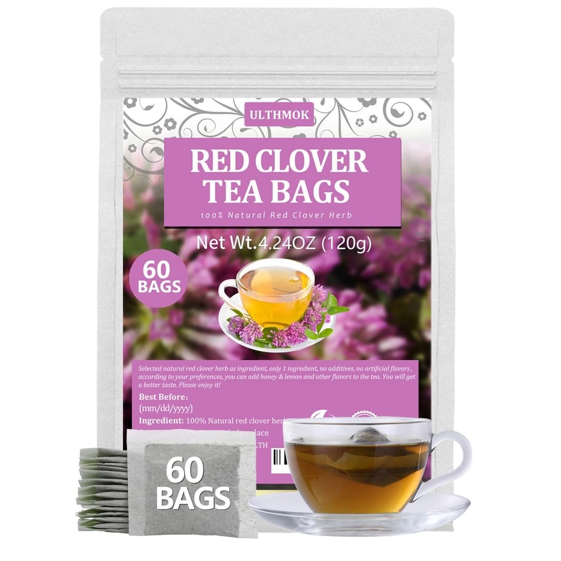 60 Premium Red Clover Tea Bags, Made with 100% Natural Red Clover Flowers & Herb gallery