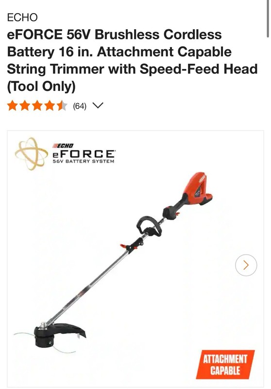 eFORCE 56V Brushless Cordless Battery 16in String Trimmer Tool Only Local Pickup gallery