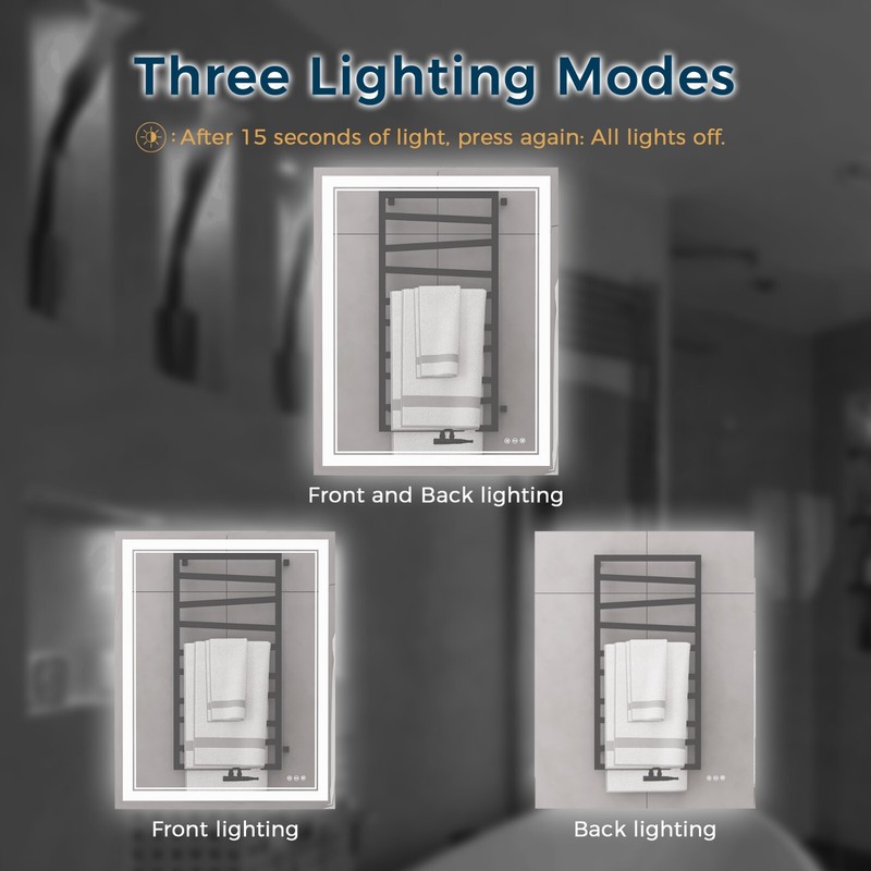 40”x 32” LED Bathroom Mirror, Wall Vanity Mirror, 3 Colors Touch , Anti-Fog gallery