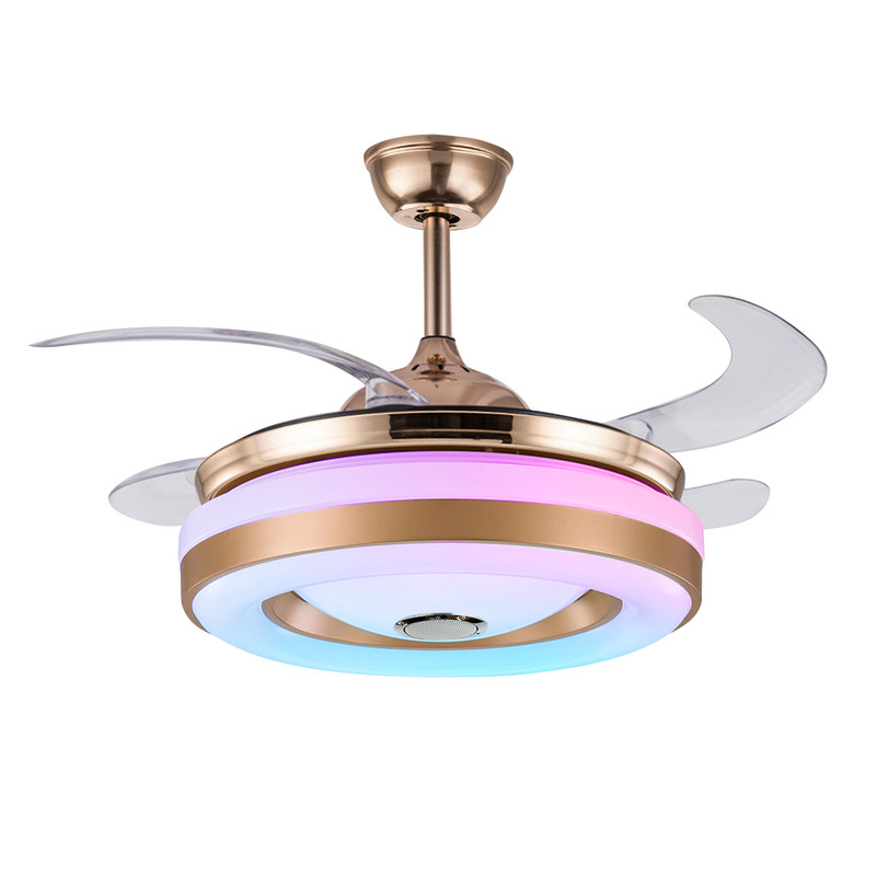 42"Retractable Ceiling Fan Light Bluetooth Speaker RGB Color Changing Chandelier gallery