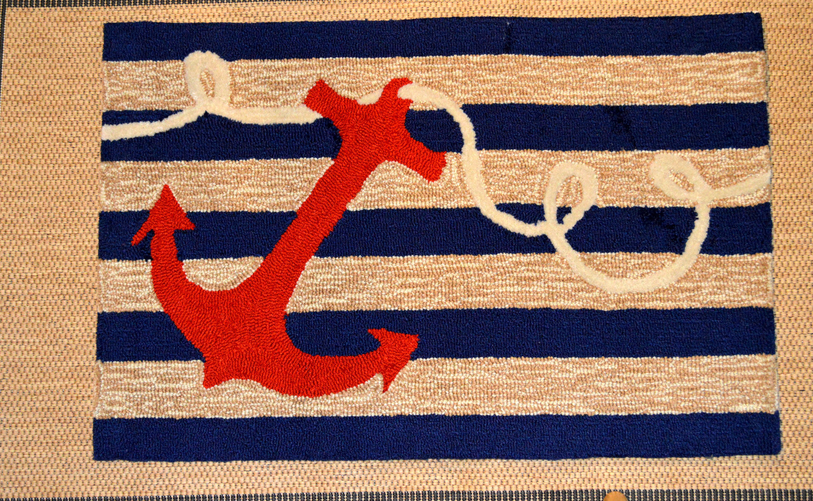 Anchor Navy Out Door Mat Hooked Area Rug Home Decor 2ft x 3 ft gallery