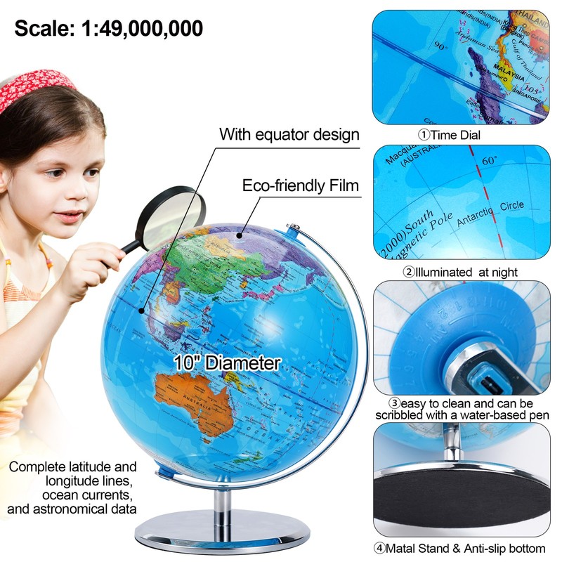 3D World Globe Earth Ocean Rotating World Map Geography w/ Stand Desktop Large gallery