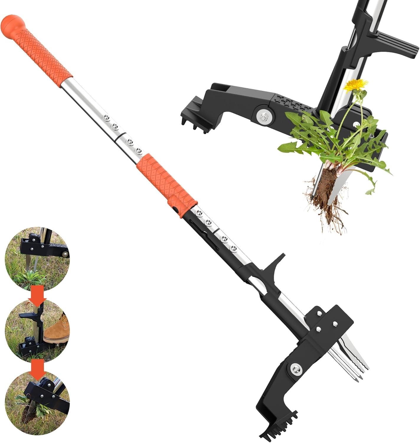 POOSIDE Stand Up Weed Puller Tool 4-Claw Long Handle Ergonomic Garden Weeder New gallery