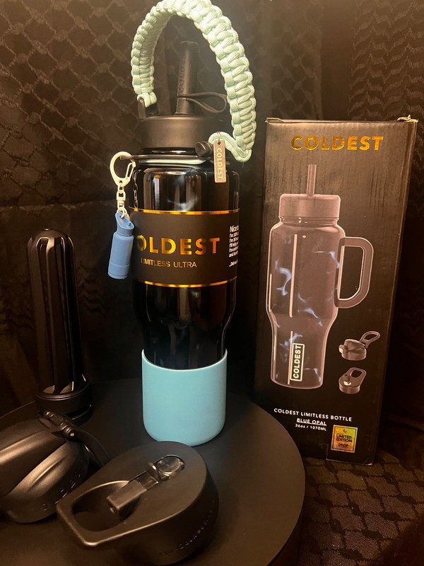 Rare Coldest 36oz BLUE OPAL Limited Edition Water Bottle w/Boot Cord & Mini gallery