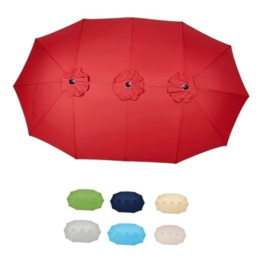 15ft Double Sided Patio Umbrella Replacement Canopy, 12 Ribs Umbrella 13ft Red