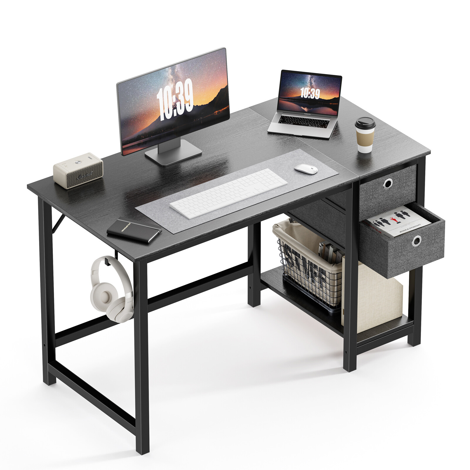 Home Office Computer Desk with 2 Storage Drawers, Hooks, PC Stand - 40"/47" Size gallery