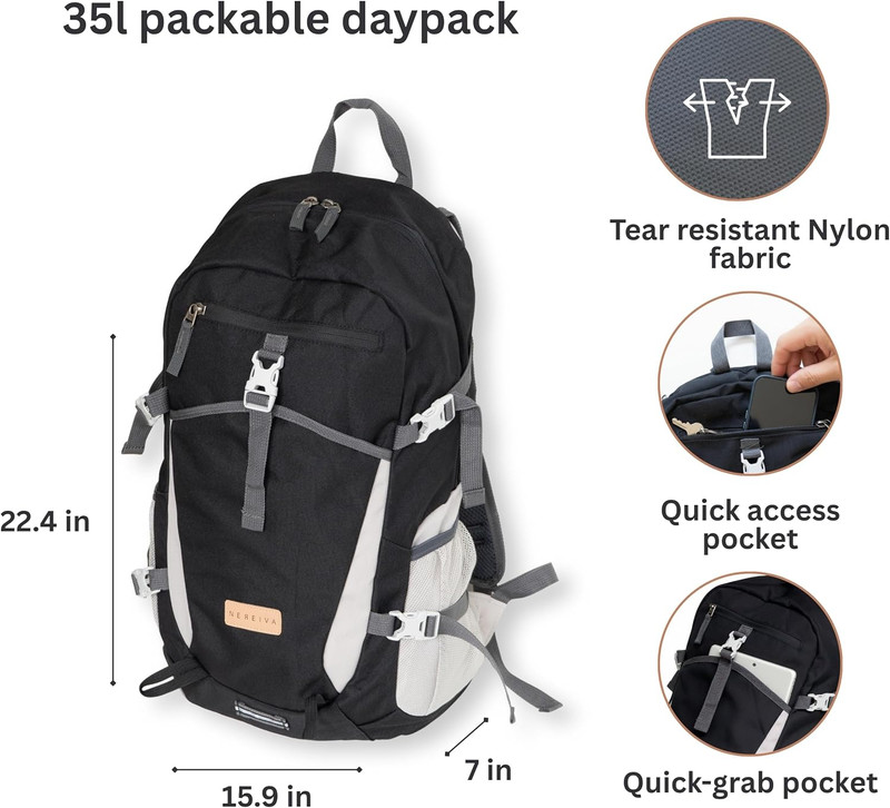 Foldable Backpack with Rain Cover - Multiple Pockets - Waterproof Lightweight Pa 2