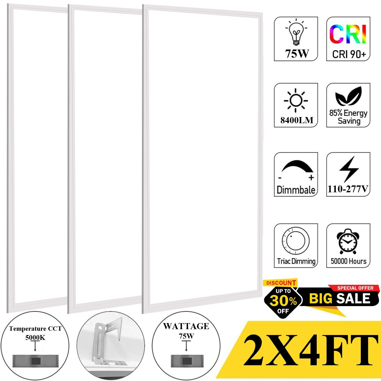 2X4 - 75W LED Panel Light Fixture Dimmable | 5000K | 120V-277V | 2'X4' LED Light gallery