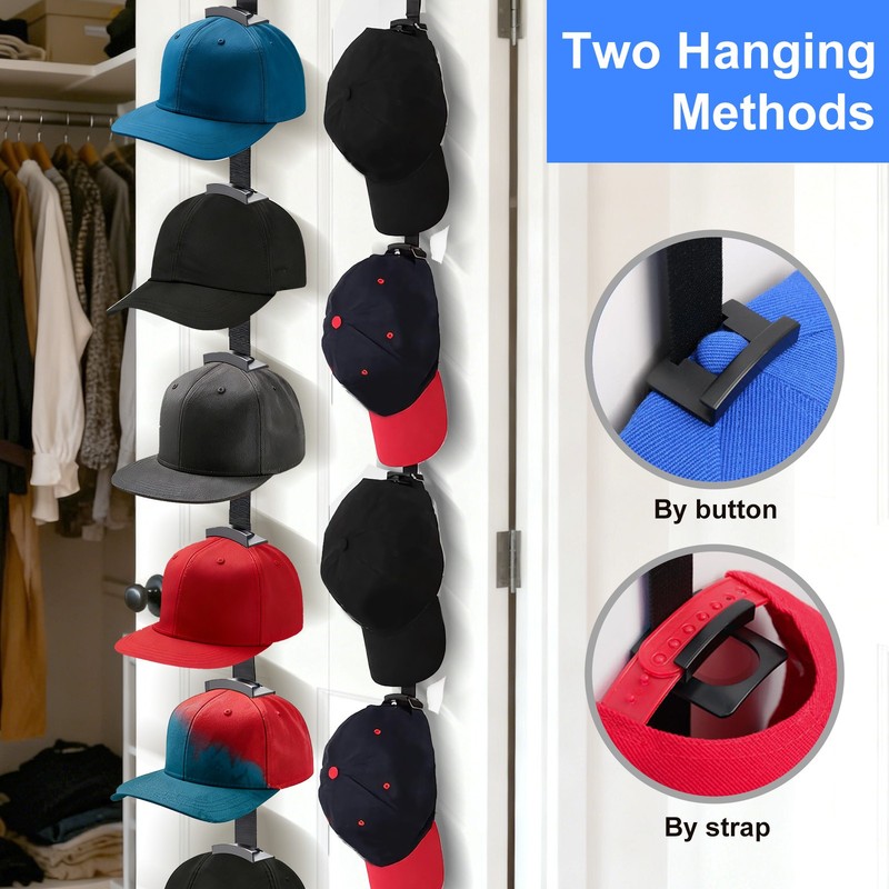 Adjustable 10-Hook Baseball Cap Hat Organizer Rack for Wall Door Hanging Storage gallery