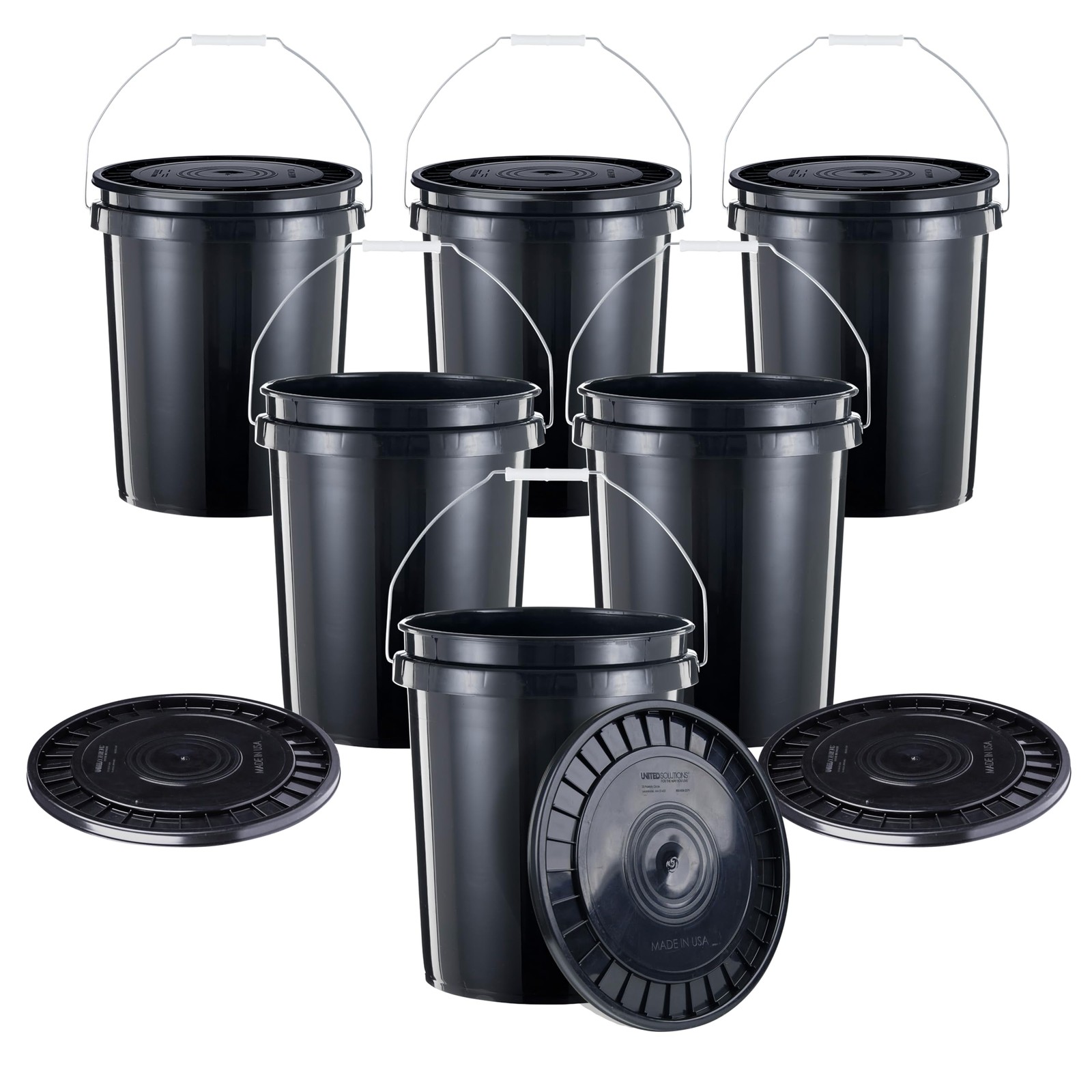 United Solutions 5-Gallon Heavy-Duty Buckets 5 Gal - 6 Pack w/ Lids, Black gallery