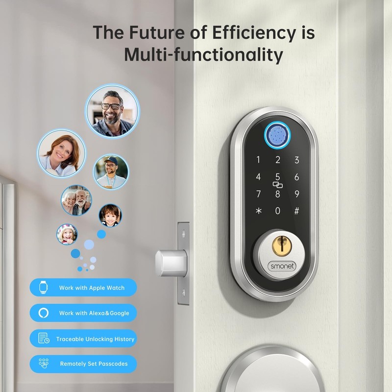 Smart Deadbolt, SMONET Fingerprint Electronic Deadbolt Door Lock with Keypad-... gallery