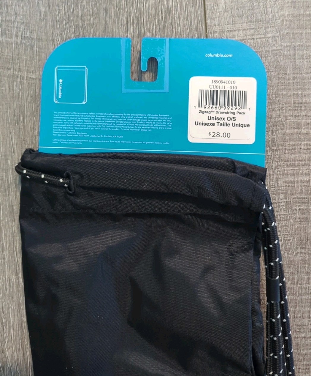 Columbia Zigzag Drawstring Pack Bag Water Resistant Nylon & Polyester Black NEW 3