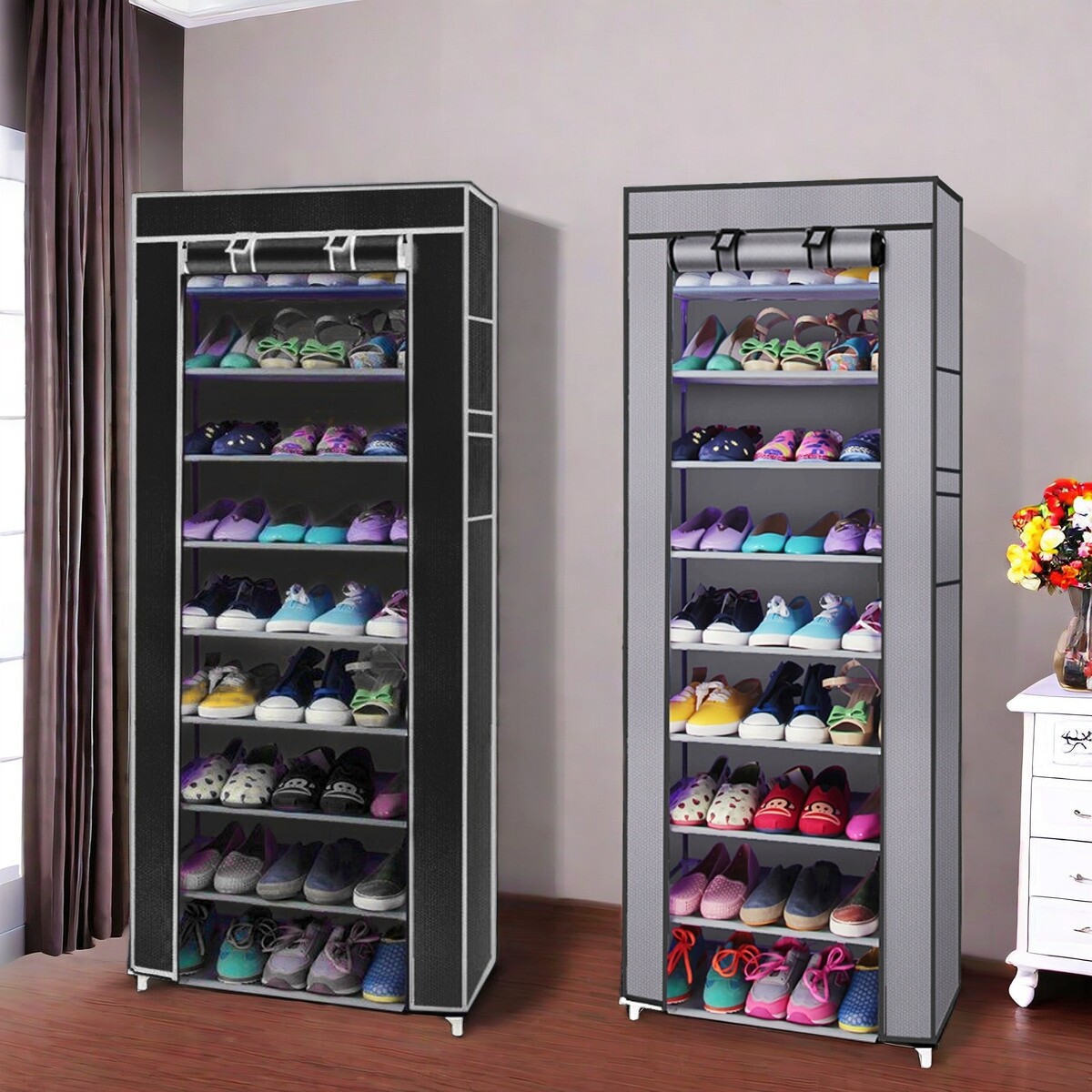 Shoe Rack 10 Layers 9 Shelf Shoes Storage Organizer Cabinet Dustproof Standing gallery