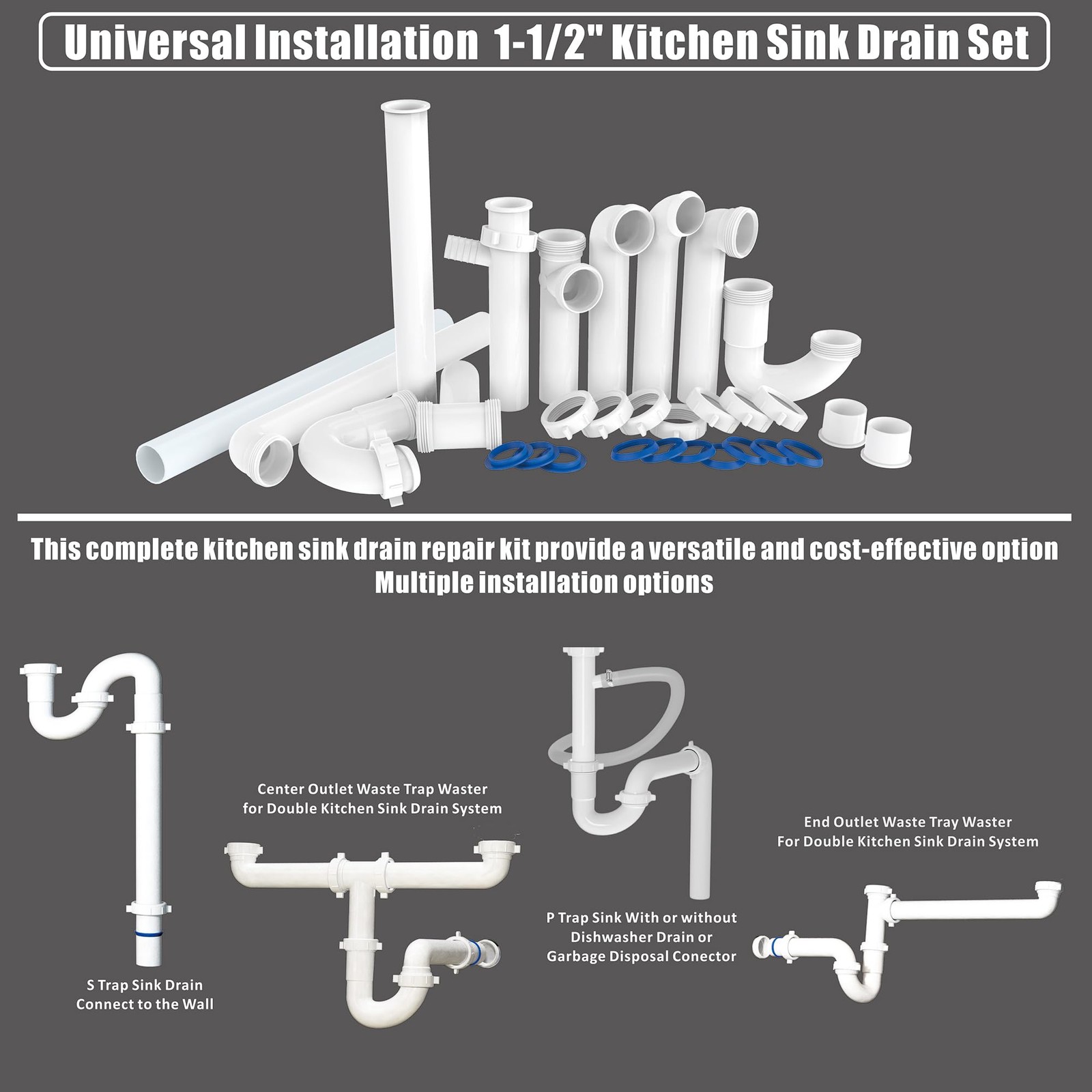 Kitchen Sink Drain Kit,1-1/2" Plumbing Kit - Universal P-Trap... gallery