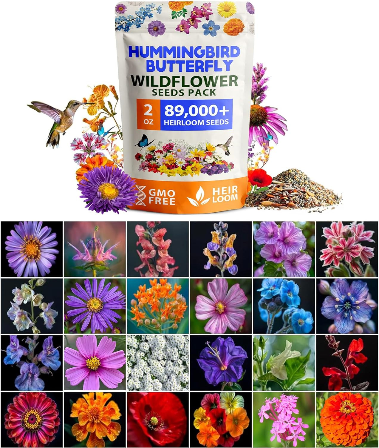Premium Wildflower Seeds 89,000+ Count - 23 Non-Gmo Native Varieties for Bees, B gallery