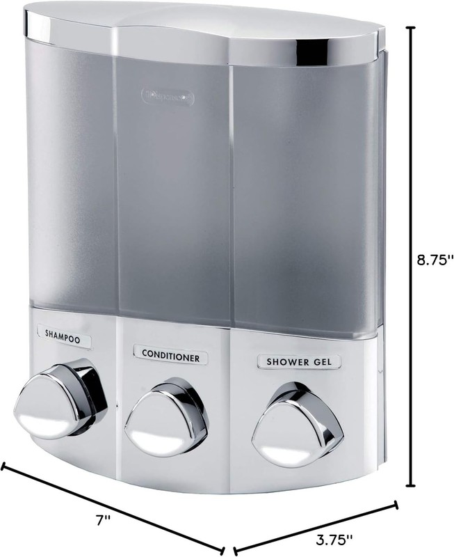 Modern 3-Chamber Shower Dispenser in Chrome - Easy Installation, No Tools! gallery