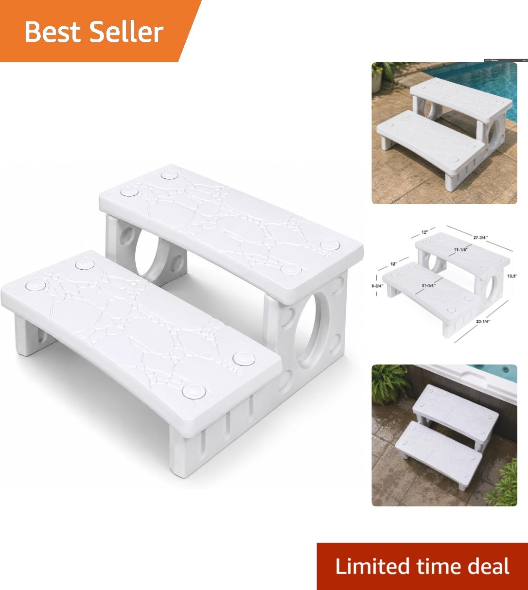 Lightweight 2-Step Plastic Resin Spa Steps for Hot Tub & Pool Use - Modern White gallery