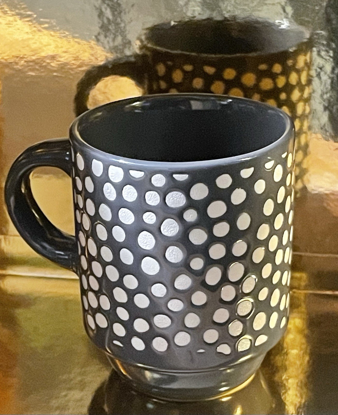 Small Grey espresso saucer mug With With White Polka Dots. gallery