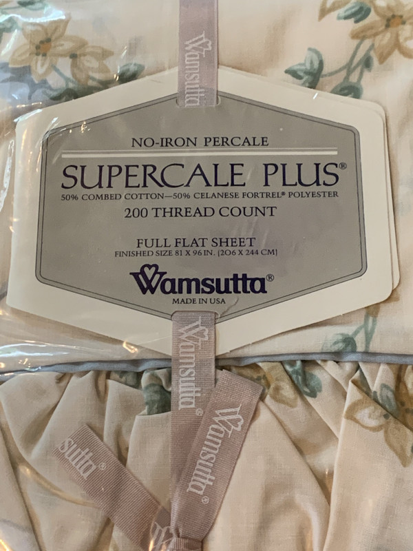 Wamsutta Supercale Plus 5pc AMELIA Floral Blue Bows Full Double Sheet Set RARE gallery