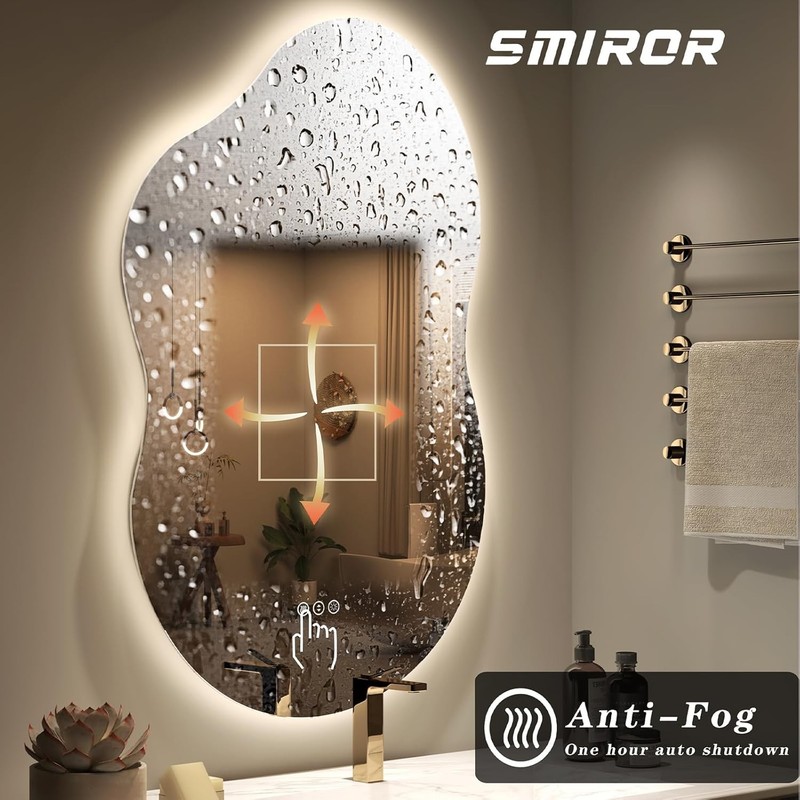 Irregular Backlit Bathroom Mirror with Lights 20 x 32, Asymmetrical Cloud Led gallery