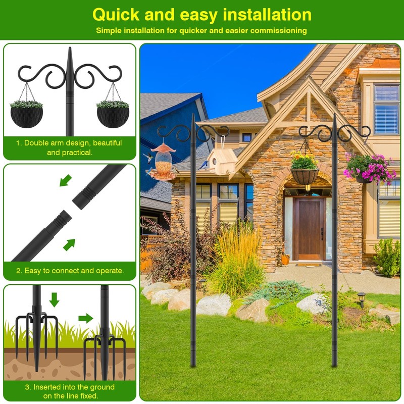 Double Shepherds Hooks for Outdoor,2 Pack 110 Inch Bird Feeder Pole with 5 Pr... gallery