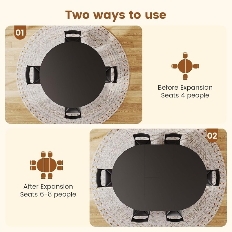 Round Extendable Dining Table Set, Kitchen Table Set with 4 Cushion Chairs gallery