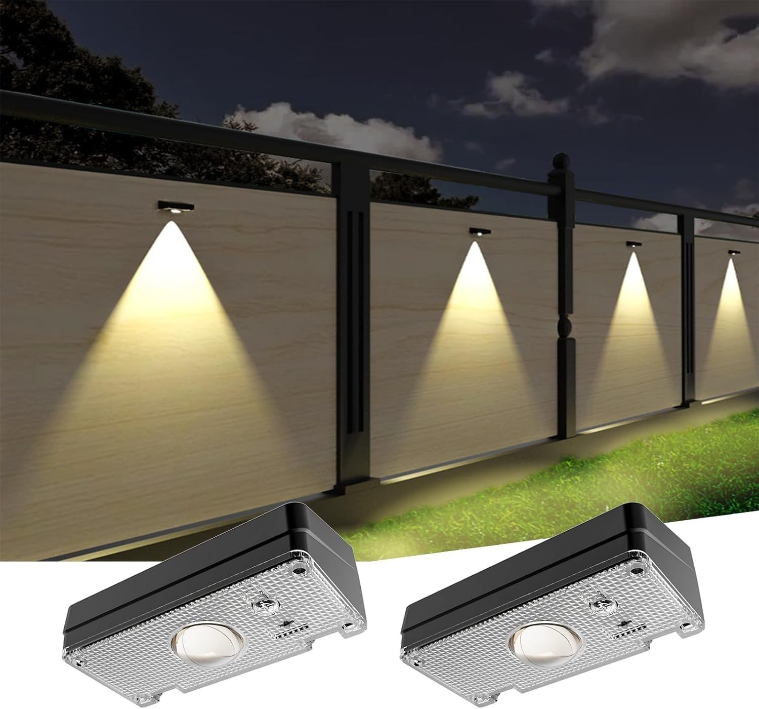 2 Pack Solar Fence Lights RGB Waterproof Outdoor LED Deck Wall Patio Lights gallery