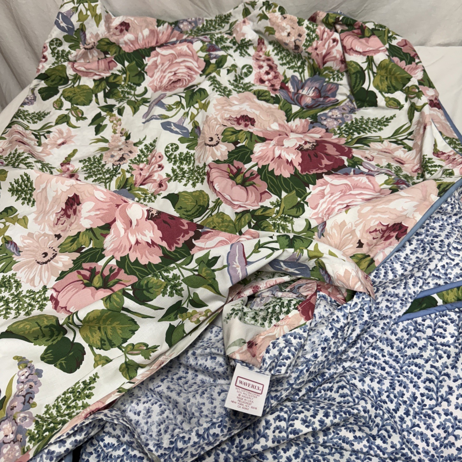 Vtg Waverly “Spring Fever” TWIN Duvet Cover Blue Pink Floral Cottage NWOT gallery