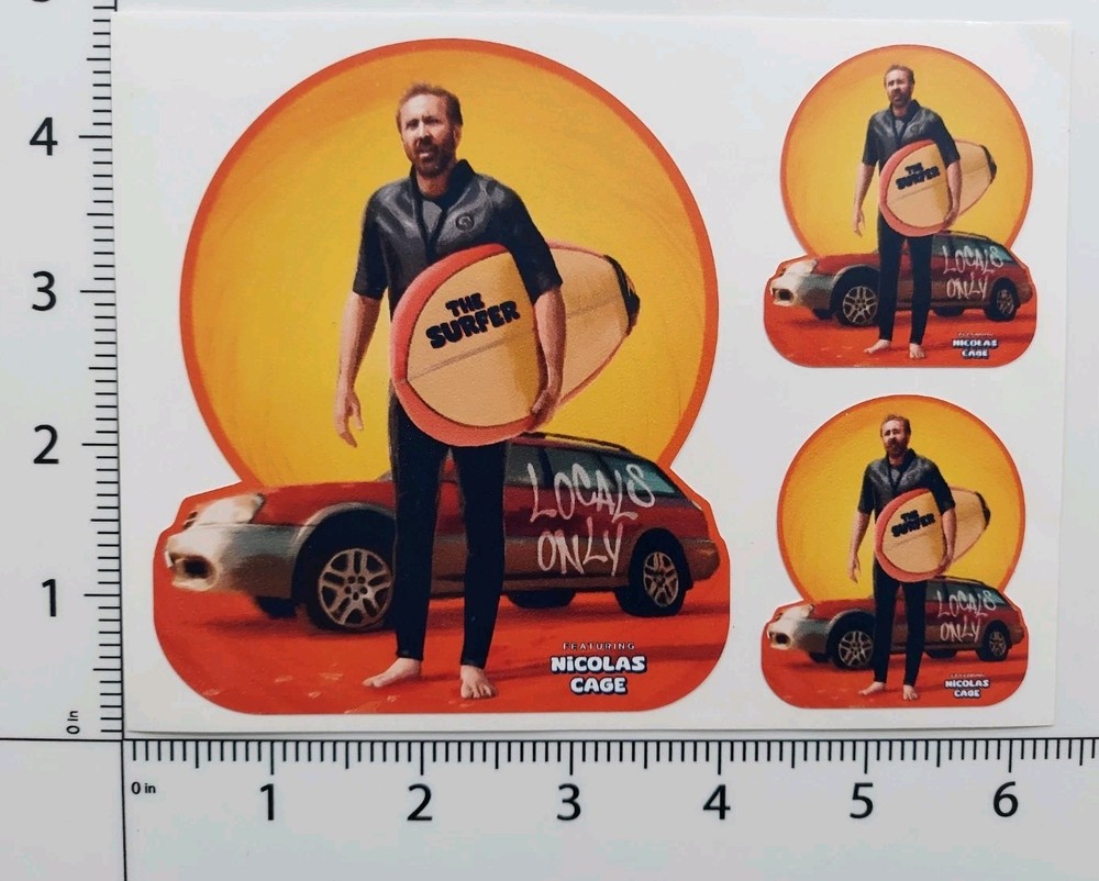 The Surfer 3 Pack Sticker Set / Nicolas Cage 4.5" / Nic Cage Picolas novelty